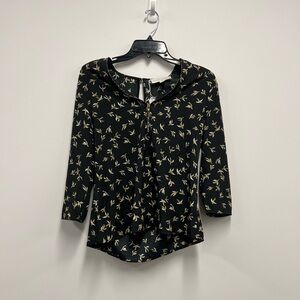 Cooper & Ella Women’s Black with Gold Bird Print Zip Front Blouse Size: Small